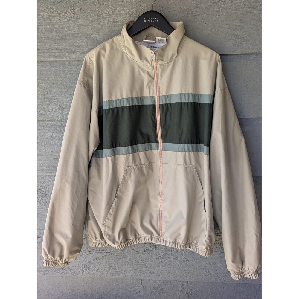 VTG Champion Jacket Mens XL Beige Colorblock Full Zip Windbreaker Mesh Lined 90s